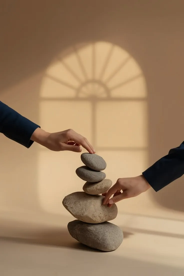 Dos manos equilibrando piedras